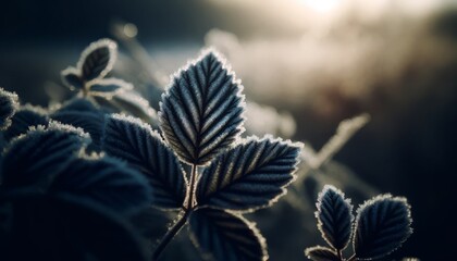 A close-up image capturing frost-edged leaves on a cold morning.