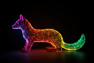 Fototapeta premium Fox with colorful neon lights on dark background. 3D rendering