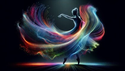 An abstract image capturing the essence of a dancer, with the movement of her dress made of flowing...