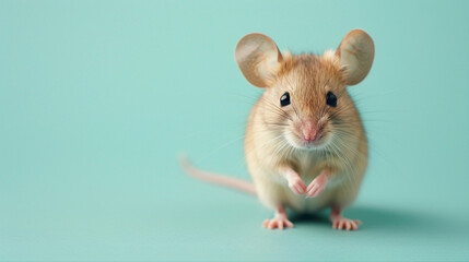 a Mouse Gnawing, studio shot, against solid color background, hyperrealistic photography, blank space for writing