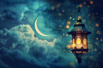 Fototapeta na wymiar celebration of Ramadan, Islamic eid mubarak and eid-adha lantern in a light background, selective focus