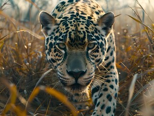 Captivating Encounter with a Majestic White Jaguar in the Untamed Wilderness Blending Realism and Editorial Aesthetics