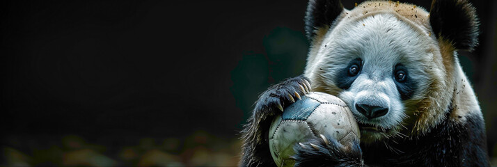 a Panda playing with football beautiful animal photography like living creature