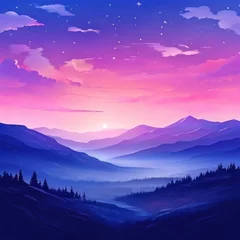 Vitrage gordijnen Donkerblauw Night landscape with colorful Milky Way Beautiful mountain Starry sky