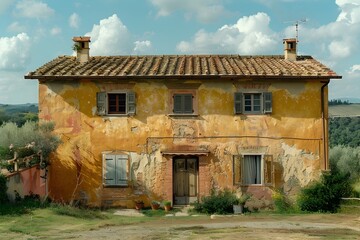 Fototapeta na wymiar Captivating Rustic Tuscan Countryside Villa Nestled in Majestic Scenic Landscape with Traditional Stone Architecture and Charming Weathered Textures
