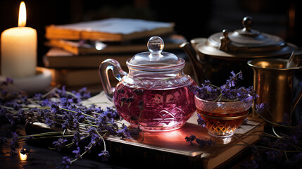 a photograph of lavender tea, a professional magazine pictorial
 - obrazy, fototapety, plakaty