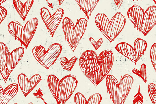 Scribbled hearts, love doodle seamless pattern tile