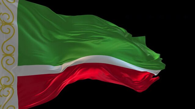 3d animation of the national flag of Chechen Republic waving in the wind.