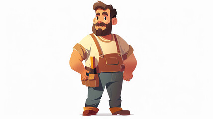 Vector illustration of a cartoon character holding a tool as a craftsman, against a white background