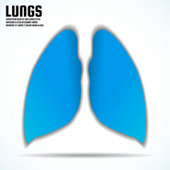 Lungs with shadow on a white background. Medical concept, logo, symbol, icon, vector illustration