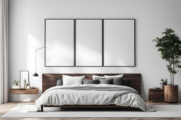 Modern Minimalistic Bedroom: Empty Framed Canvas Mockup