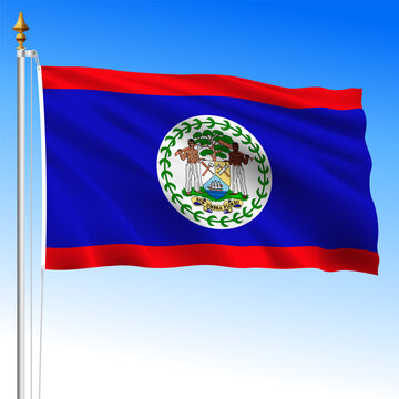 Belize official national waving flag, central american country, vector illustration