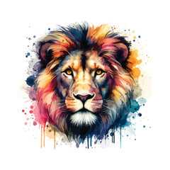Watercolor Lion Head Illustration For T-shirt Print