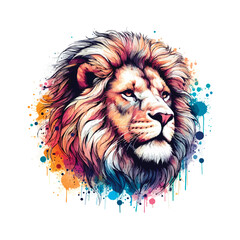Watercolor Lion Head Illustration For T-shirt Print