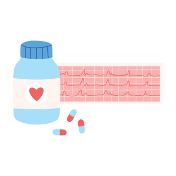 blue pill bottle, heart, ecg clip art preview