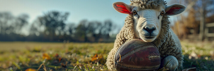 a Sheep playing with football beautiful animal photography like living creature
