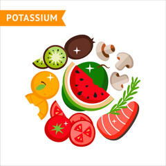 Potassium vitamin food set, used for info graphics, design templates