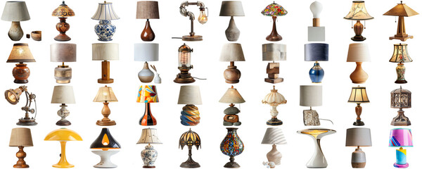 Big collection set of lamp in various styles retro vantage and modern bedside nightstand lighting...