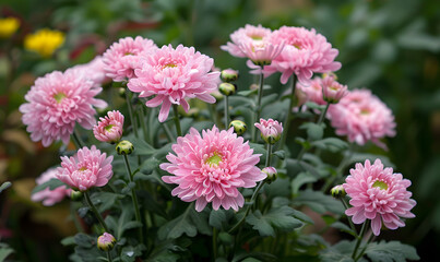 Fototapeta premium Delicate pink chrysanthemum flowers, Generative AI 