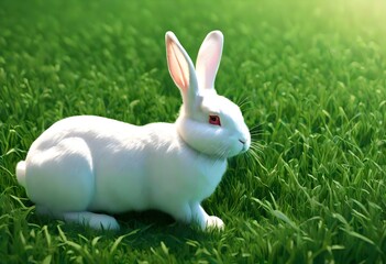 Fototapeta premium white rabbit on green grass