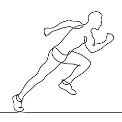 Male athlete runs on a treadmill. One line drawing. Continuous line without break.