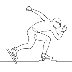 A speed skater skates on ice. One line drawing. Continuous line without break.