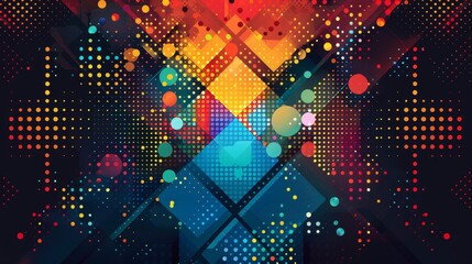A captivating geometric backdrop featuring colorful dots and intersecting lines - obrazy, fototapety, plakaty