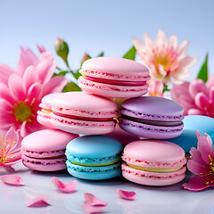 white-background-pretty-shaped-macarons-macarons-are-placed-only-at-the-corners-and-petals-are-sp (1).Generative AI