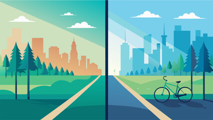 A series of sidebyside images showcasing the change in air quality in a city before and after implementing a bikefriendly infrastructure. The
