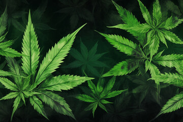 Banner consisting from traditional species marijuana in leaves, Ai generated - obrazy, fototapety, plakaty