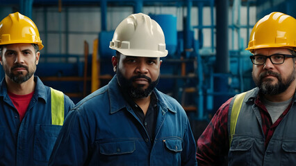 group of blue collar workers with diversity backgrounds