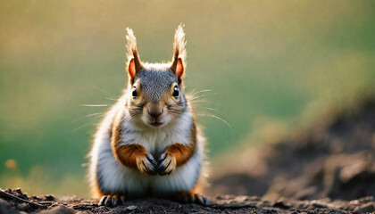 Obraz premium Squirrel in the autumn forest Beautiful red squirrel with blue eyes Created with generative ai 