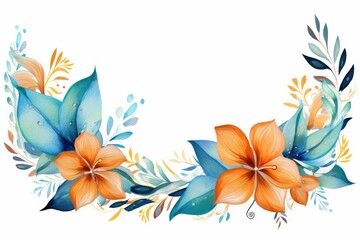 Watercolor bird of paradise clipart featuring exotic orange and blue flowers. flowers frame, botanical border, on white background. - obrazy, fototapety, plakaty
