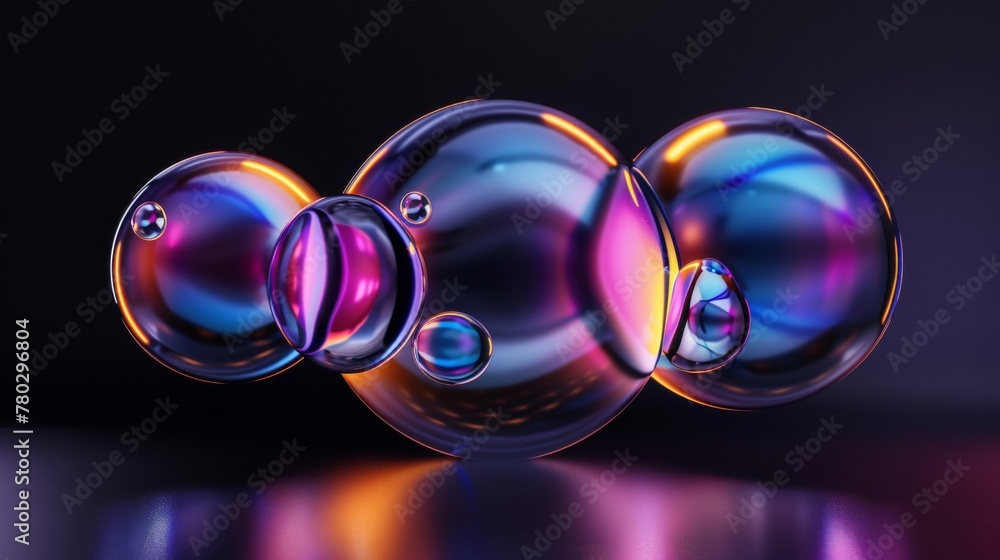 Aufkleber spherical bubbles with reflective surfaces display a mesmerizing spectrum of colors against a dark b