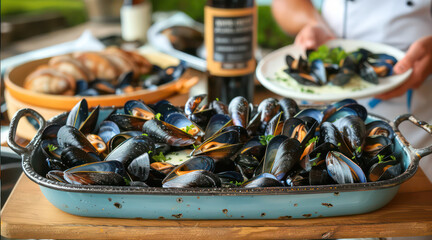 Normandys Culinary Gem A Platter of Moules Mariniere  - obrazy, fototapety, plakaty