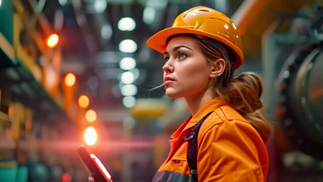 A female petroleum oil refinery engineer worker in oil and gas industrial with personal safety equipment