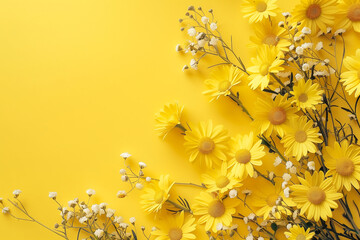 Sommer gelber Hintergrund mit Blumen - obrazy, fototapety, plakaty