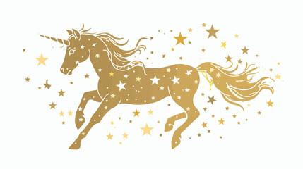 Beautiful golden silhouette of unicorn with stars. Vector - obrazy, fototapety, plakaty