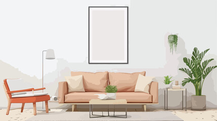 Beautiful living room interior with mock up poster frame