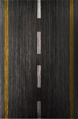 Top view of asphalt road with white and yellow lines - motion effect