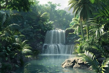 An oasis in the lush forest Waterfall that cascades into tiers