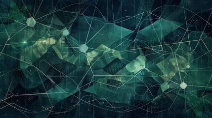 An abstract design featuring geometric patterns and connection lines