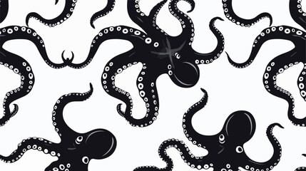 Black and white octopus tentacles round pattern flat