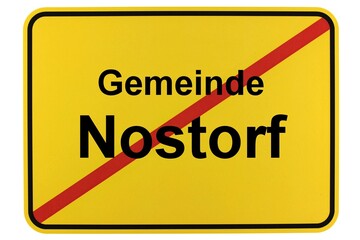 Illustration eines Ortsschildes der Gemeinde Nostorf in Mecklenburg-Vorpommern - obrazy, fototapety, plakaty