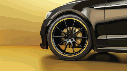 Black Car wheel icon isolated on gold background