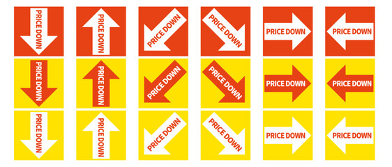 プライスダウンと書かれた上下左右の矢印のベクターイラスト