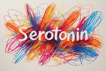 Text Serotonin in chaotic wax crayon drawing style