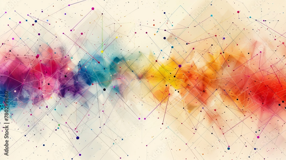 Poster an intricate geometric background with colorful dots and interwoven lines