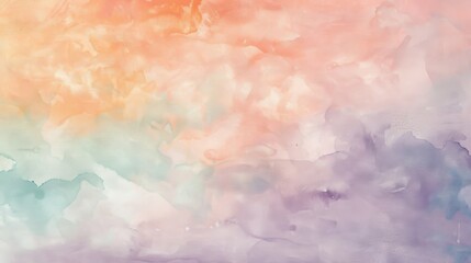 Hues of peach, lavender, and mint blend in a soft gradient pastel canvas reminiscent of a gentle watercolor painting. 