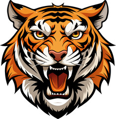 Roaring tiger with sharp fangs and dynamic colors